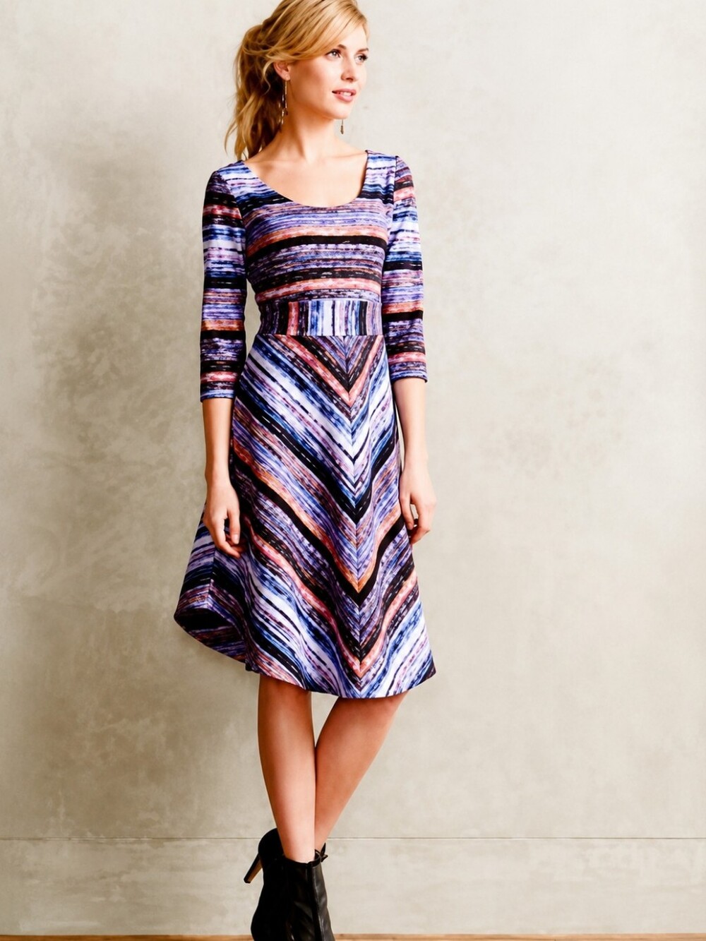 Maeve Anthropologie Peralta Boho Artsy Watercolor Fit Flare Dress Medium